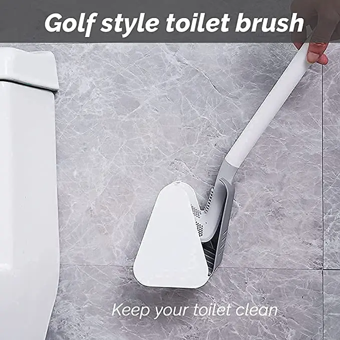 Toilet Bowl Brush Head with Silicone Bristles Golf Toilet Brush and Holder Set