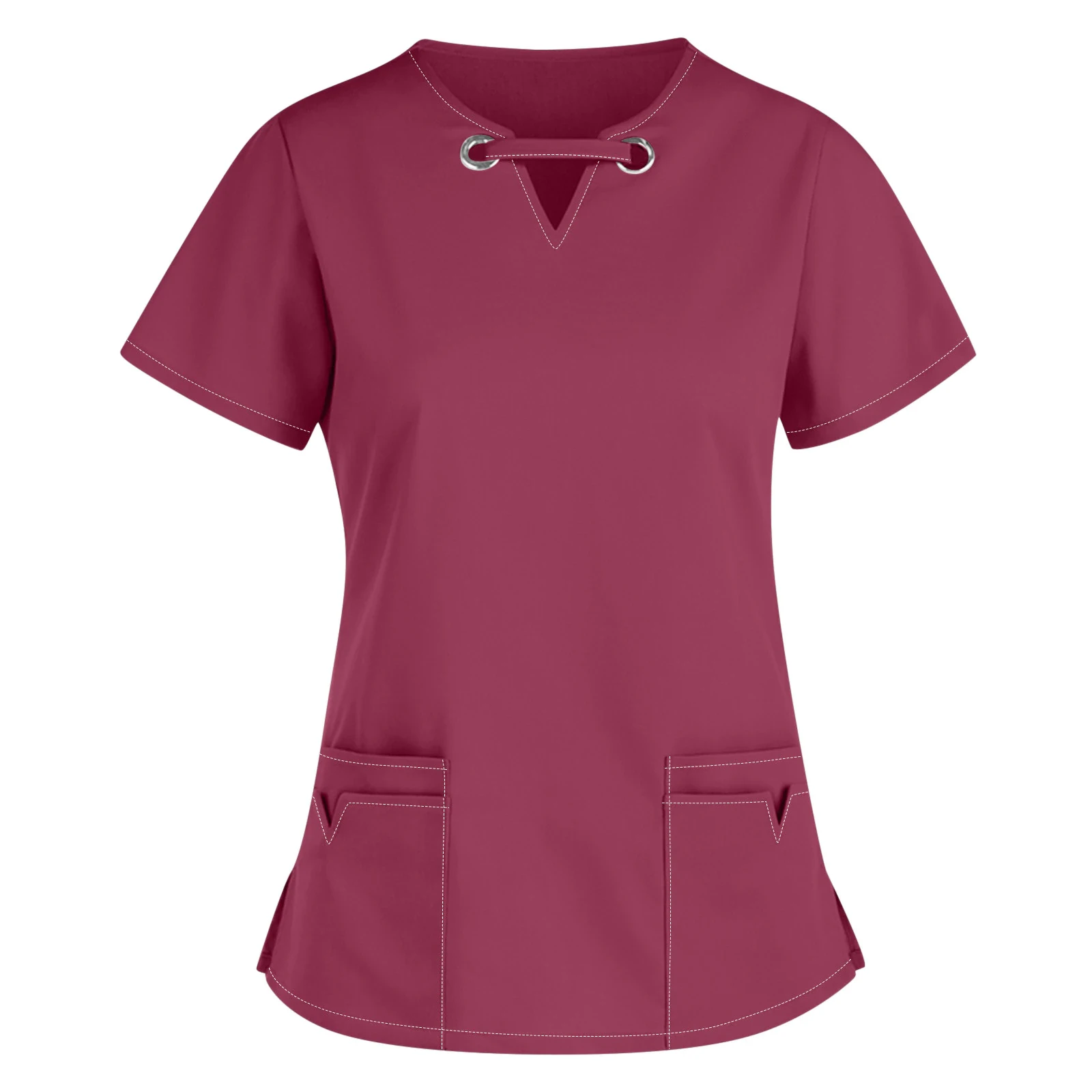 Healthcare Tunic Workwear Solid Scrub Tops Women Short Sleeves Hospitality Maid Nurses Cares Therapist Dentist Uniform