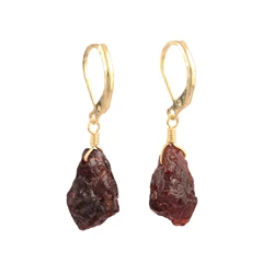 Raw Drill Garnet Gemstone Sterling Silver Lever Back Family Birthstone Dangle Earrings Jewelry
