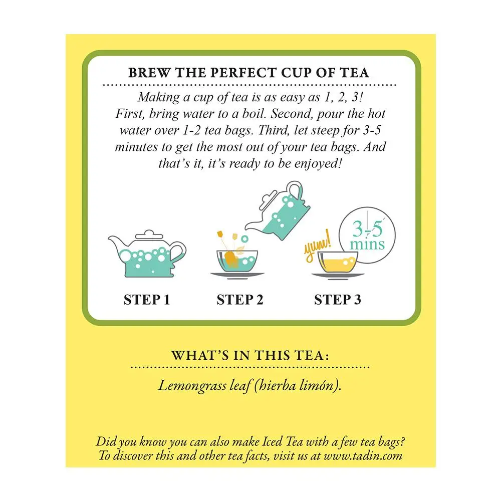 Лемонграсс тадин 24 пакета 0 84 унции энергетический усилитель травяной чай с холодным рельефом