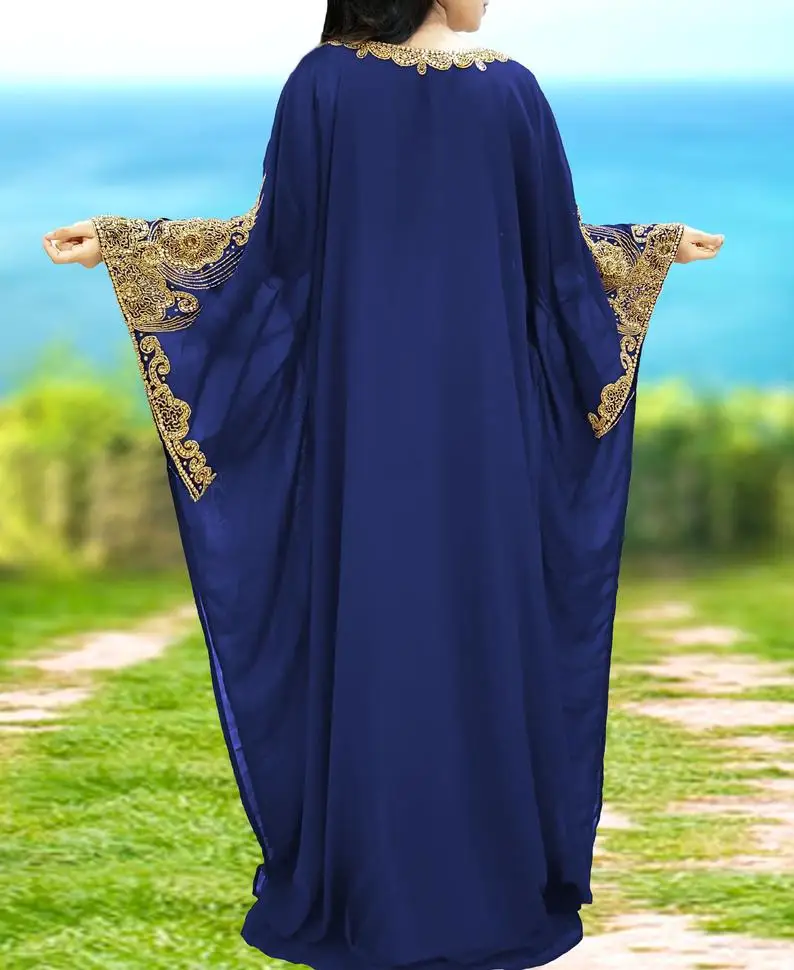 
Blue Georgette Party Wear Hand Work indian kaftan abaya 