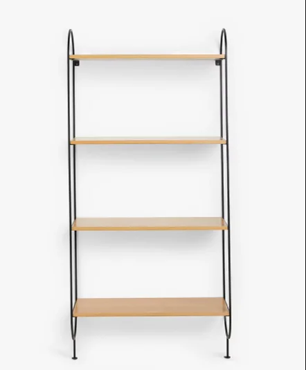 Luxury Nordic Design Vertical Black Wall Shelf 4 Tiers Wood Shelves Iron Living Room Storage Home Decor At Wholesale Price India