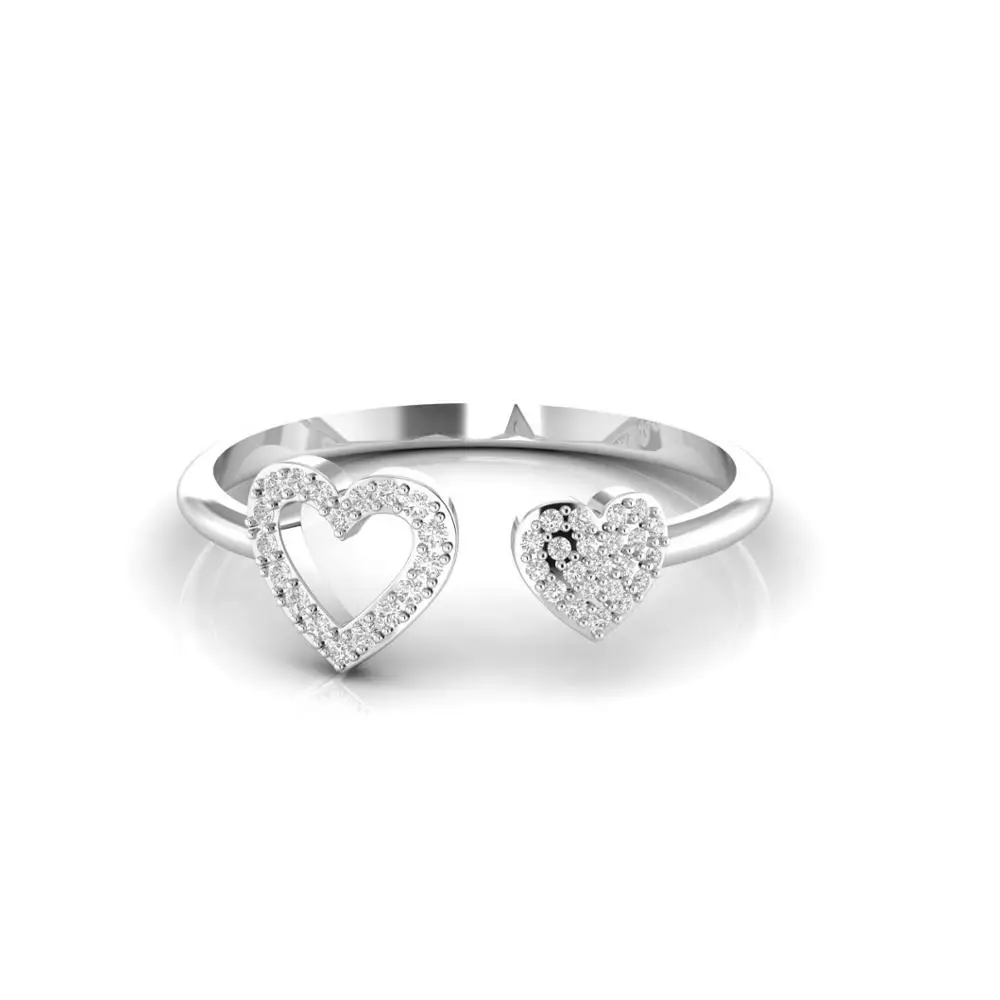 Heart shape Adjustable Diamond Ring For Women Solid 14kt White Yellow Rose Gold 1.54 gram