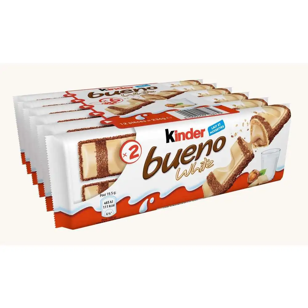 KINDER BUENO WHITE 2 bars per Pack, Full Box Of 2 x 30 x 43g, Very Long Expiry