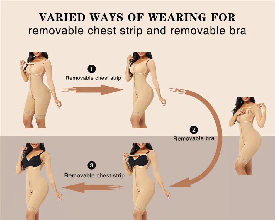 
Dropshipping Shapewear Full High Compression Body Shaper Sleeves Hip Enhancer Shapewear Bodysuit 