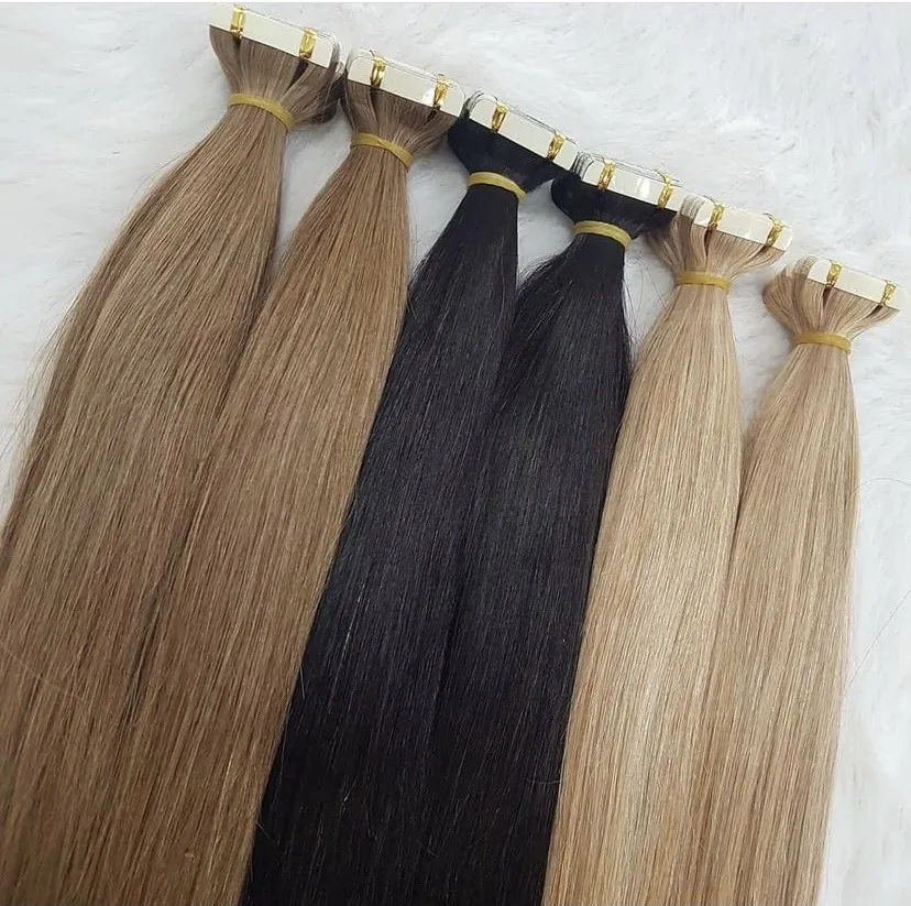  Оптовая продажа наращивание волос на ленте индивидуальный цвет 100 человеческие волосы Remy двойное натяжение