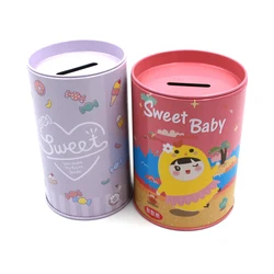 Round Shaped Metal Tin Coin Piggy Bank for Kids,Money Saving Tin Box