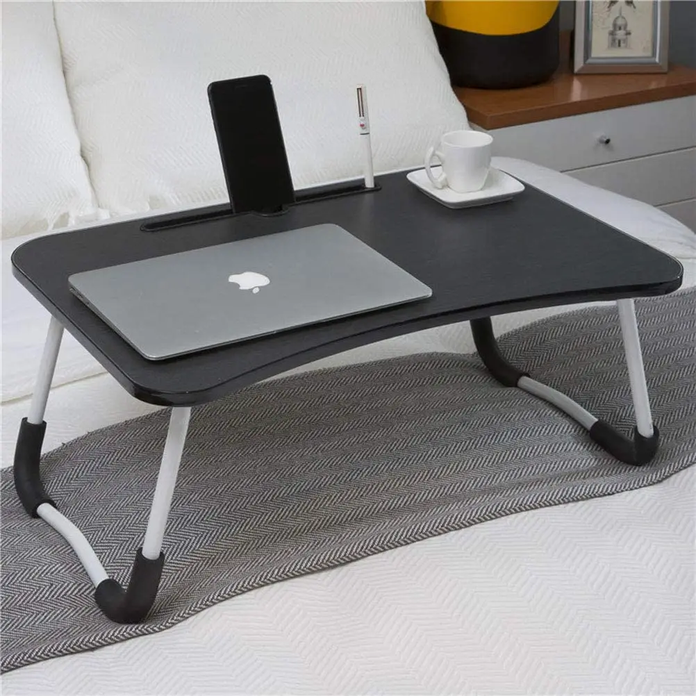 Foldable Stable Bed Tray Laptop Stand Folding Laptop Table Computer Desk For Home Office Study Bed With Tablet Cup Holders