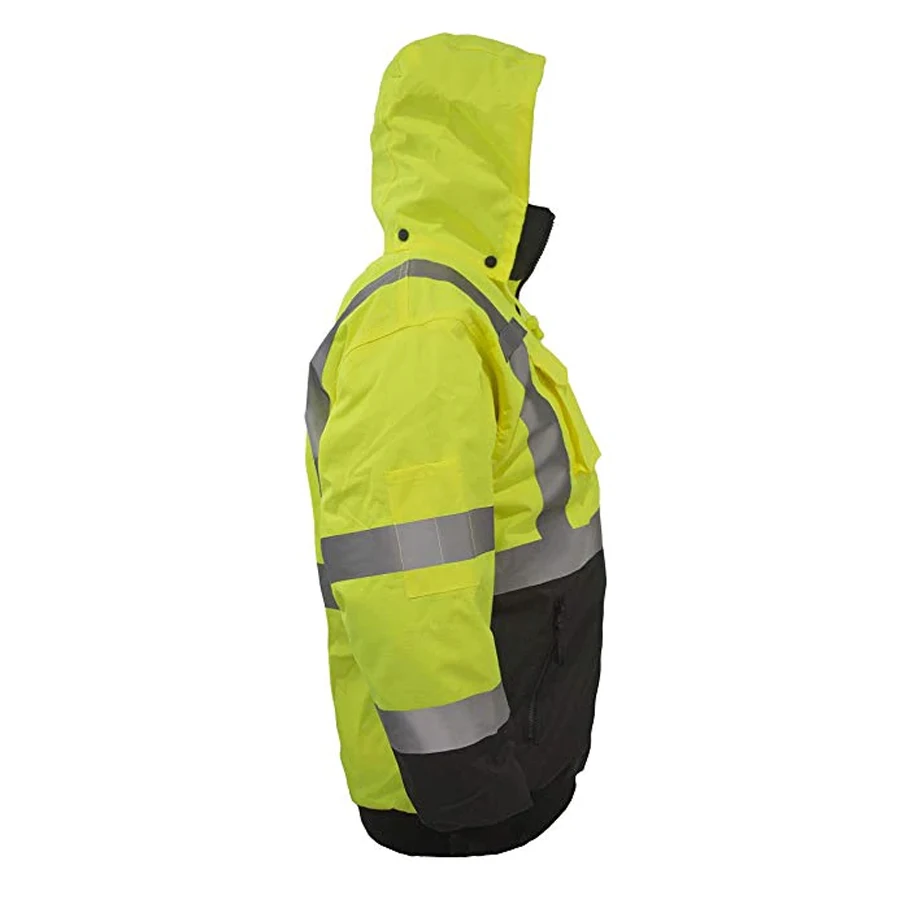
Autumn Winter Workwear Clothing Reflective Working Clothes High Visibility Waterproof Zipper Bomber Jacket With Rip Stop Safety 