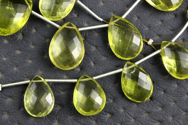 20 Pieces Natural Yellow Lemon Quartz Gemstone Faceted Pear Shape Semiprecious Stones Briolette Beads Wholesale