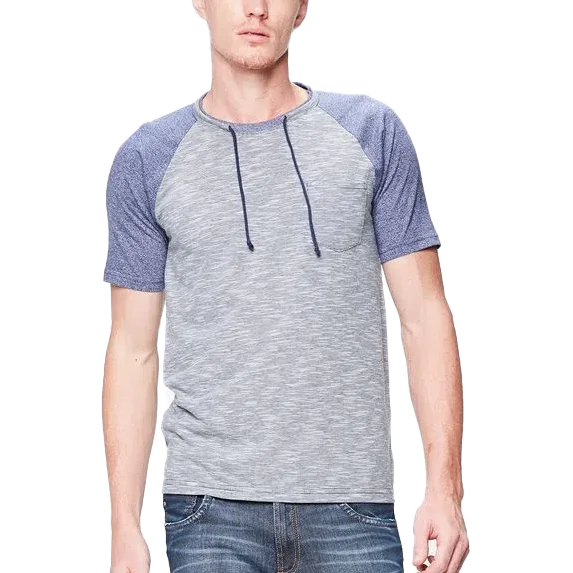 High Quality Slim fit custom logo solid color 2023 Casual style draw string soft clothes patch work Men T-shirt