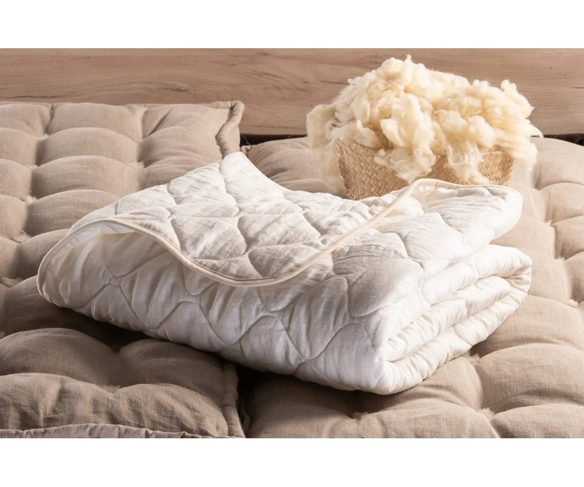 luxury european bedding set patchwork  Natural linen quilt Wool stuffed Wool Comforter All season linen blanket