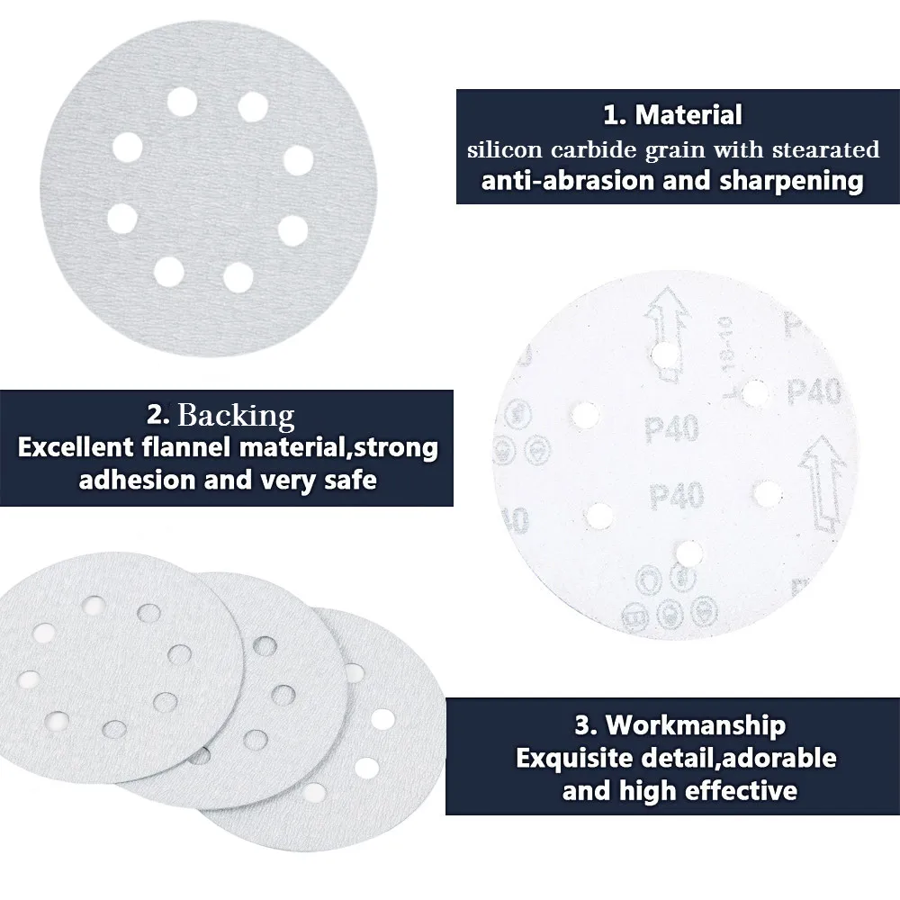 Китай производитель konaflex-Платиновый белый 5 дюймов (125 мм) с 8 отверстиями для пыли крючок и петля шлифовальный диск