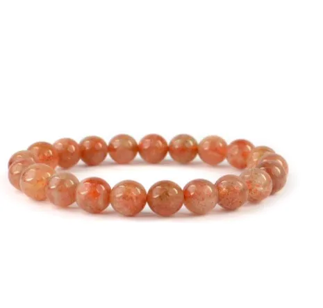 New Arrived 8mm Thread  Red Sunstone Semi-Precious Gemstones Healing Crystal  Beaded Bracelet at Factory rate