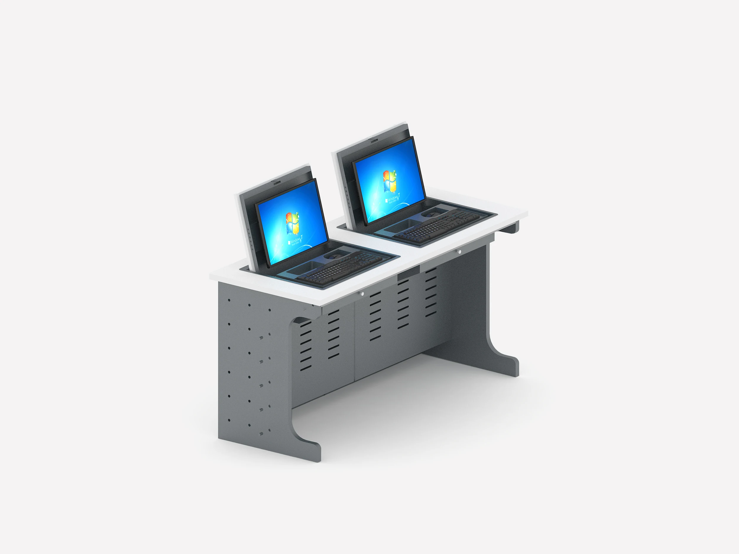 Classroom Double Seat Flip Top Recessed Monitor Computer Desk For Student