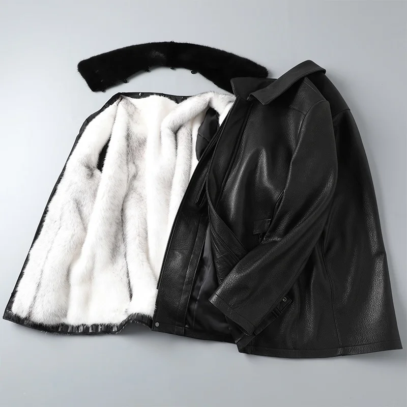 Man clothing fasion Mens fur coats mink detachable genuine goat sheep real fur leather jacket