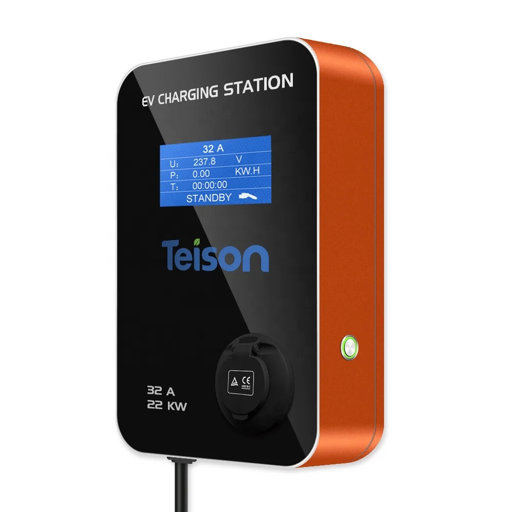 22kw 3 phase evse electric car charger station on pillar stand with type 2 socket