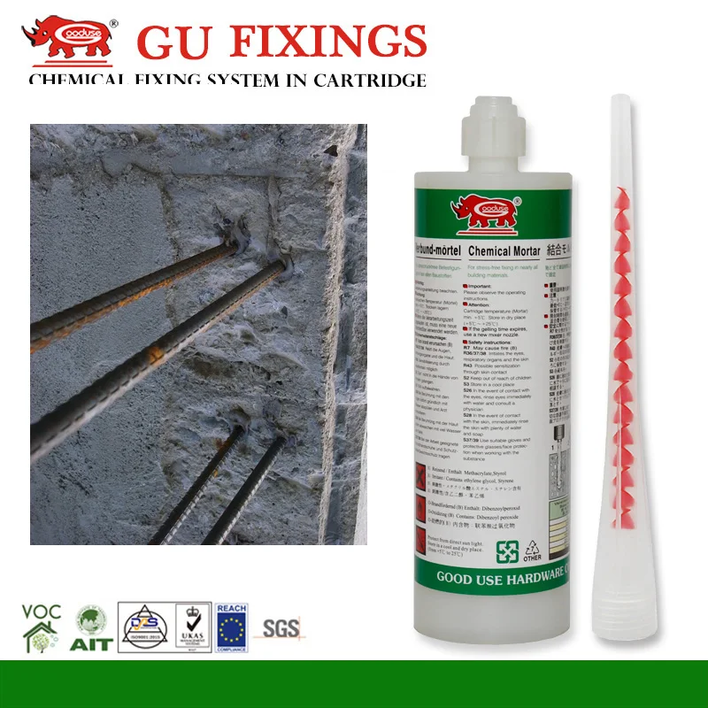 Injection polyester chemical mortar for anchoring dynamically loaded constructions