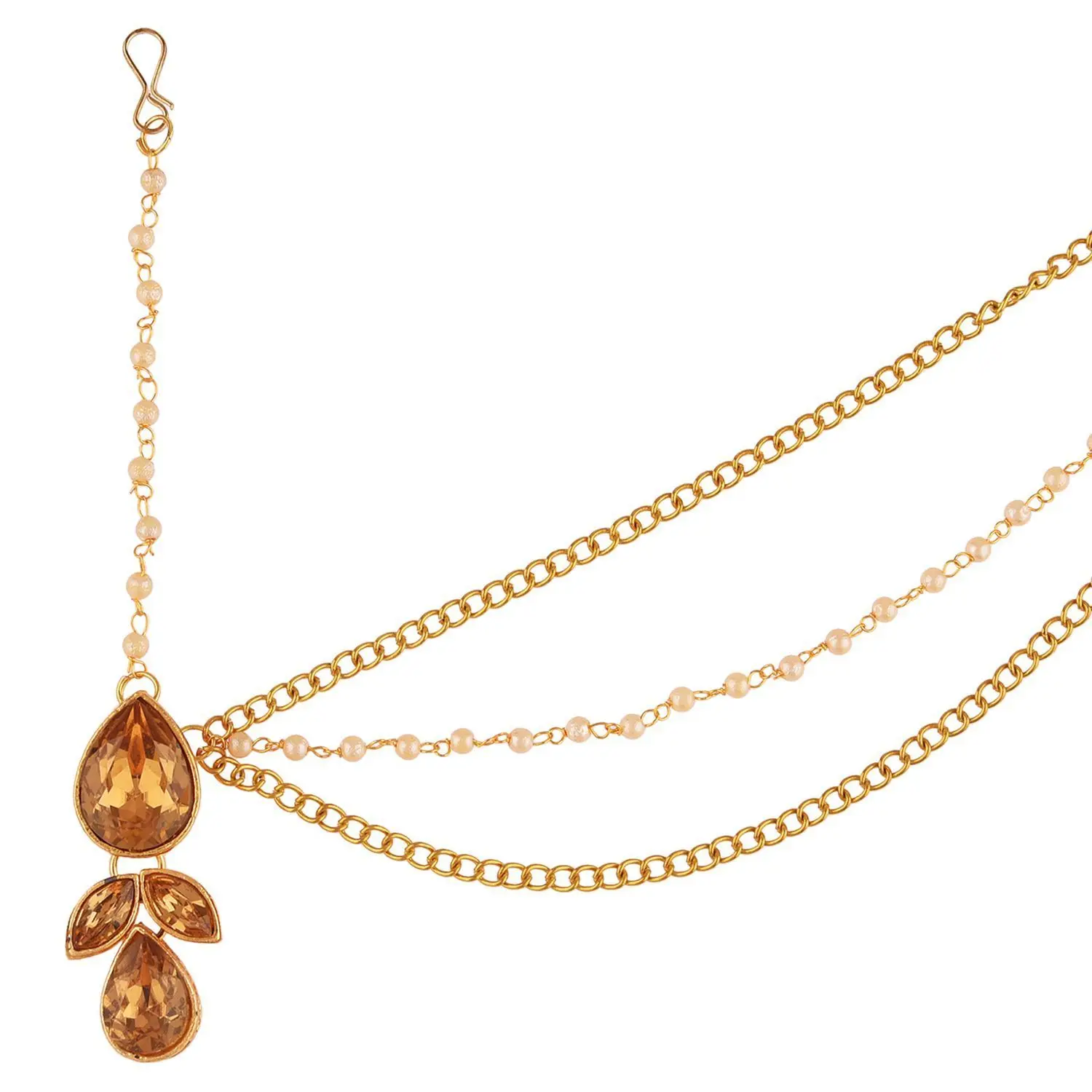 Indian Traditional Jewelry Crystal Maang Tikka One Side Head Chain Bridal Jewellery Set For Women, Brown