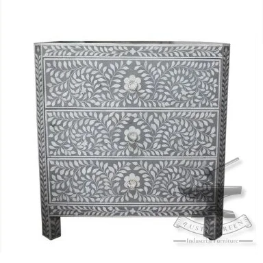 Portable Green Bone Inlay Chest of Drawer