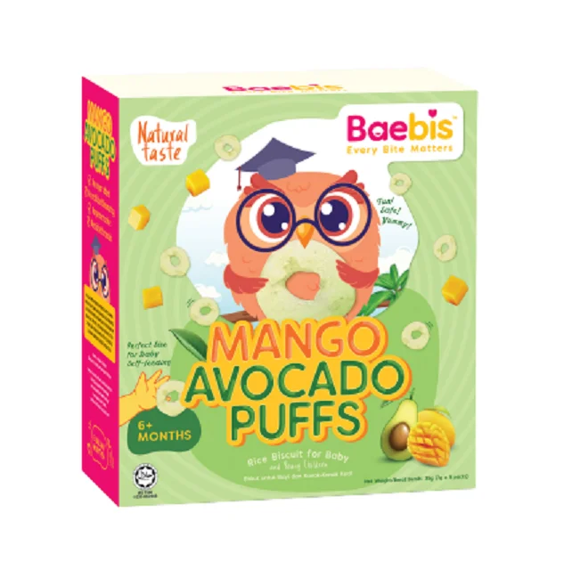
Baebis 100% Natural Mango Avocado Puffs Baby Rice Biscuit Baby Snacks No Artificial Flavours / Colors 