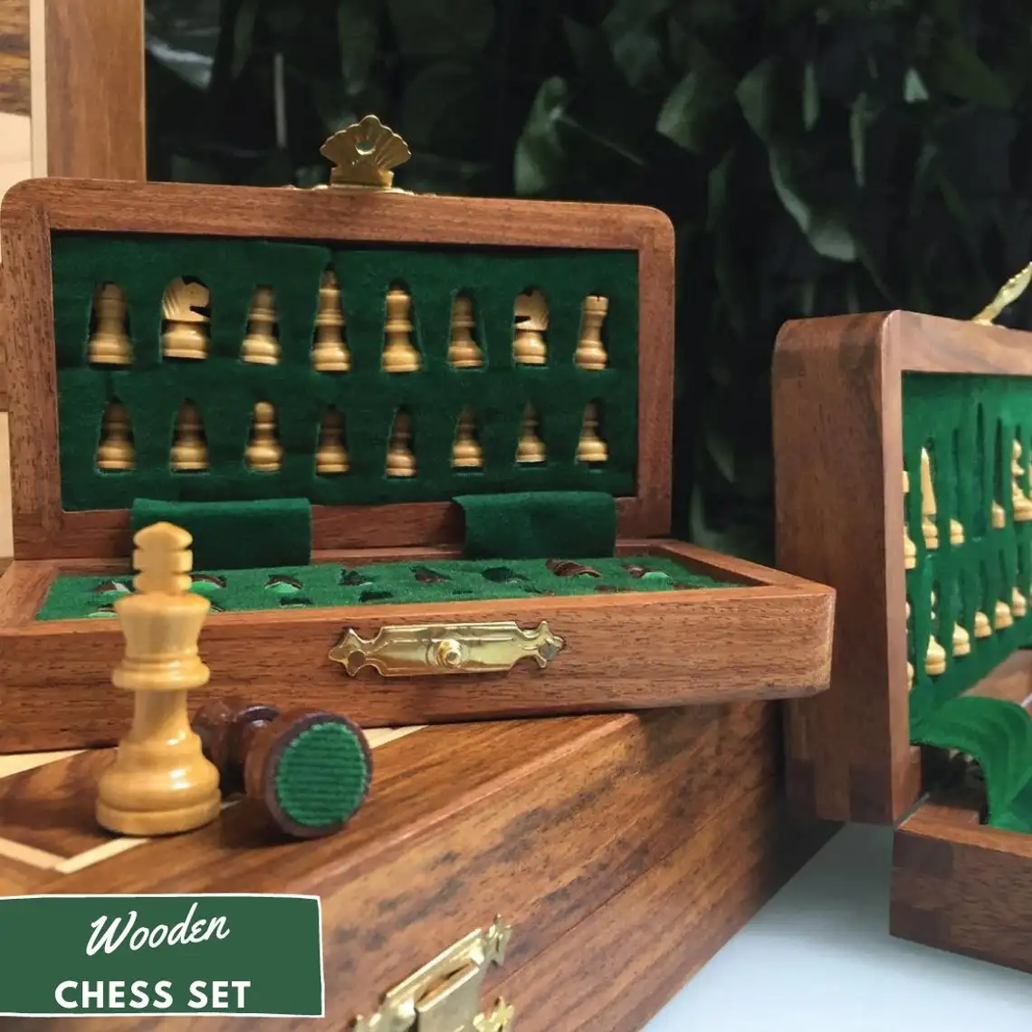 Indian Wooden Chess Set Folding Chessboard Pieces Wood Board Kid Gift Toy Hot