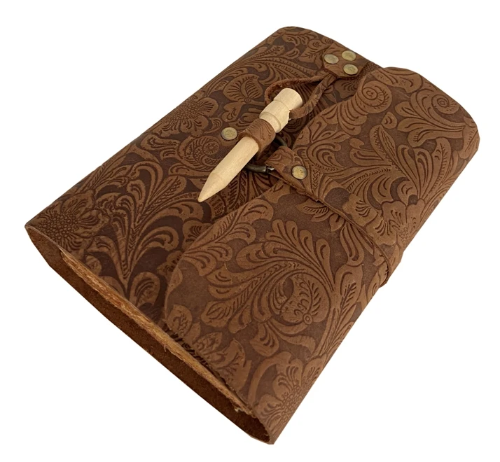 Vintage Brown Antique Garden Flower Embossed Soft Leather Bound Pencil Lock Journal Handmade Notebook Blank Spell Book Diary