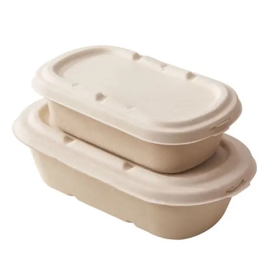 OEM Sugarcane Bagasse 500ml 700ml Biodegradable Food Container Customized Disposable Tableware with Lid