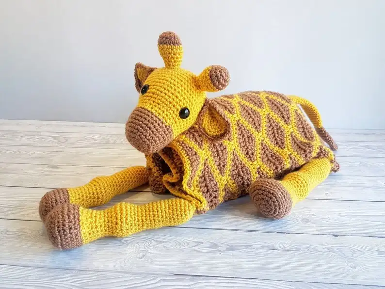 HOT 3in1 Safari Giraffe Folding Baby Blanket Crochet Stroller Pram Toy Security Blanket Lovey | Baby Shower Gift For Boy Girl