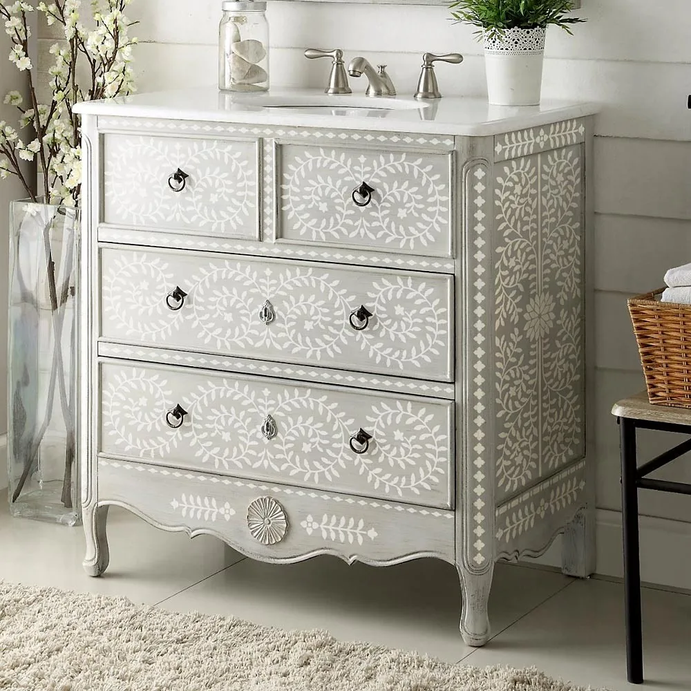 Luxury Bone Inlay Drawer Chest Floral Multi Color Bone Inlay Table Top With Best Quality Bone/Mother Of Pearl Inlay Drawer Chest