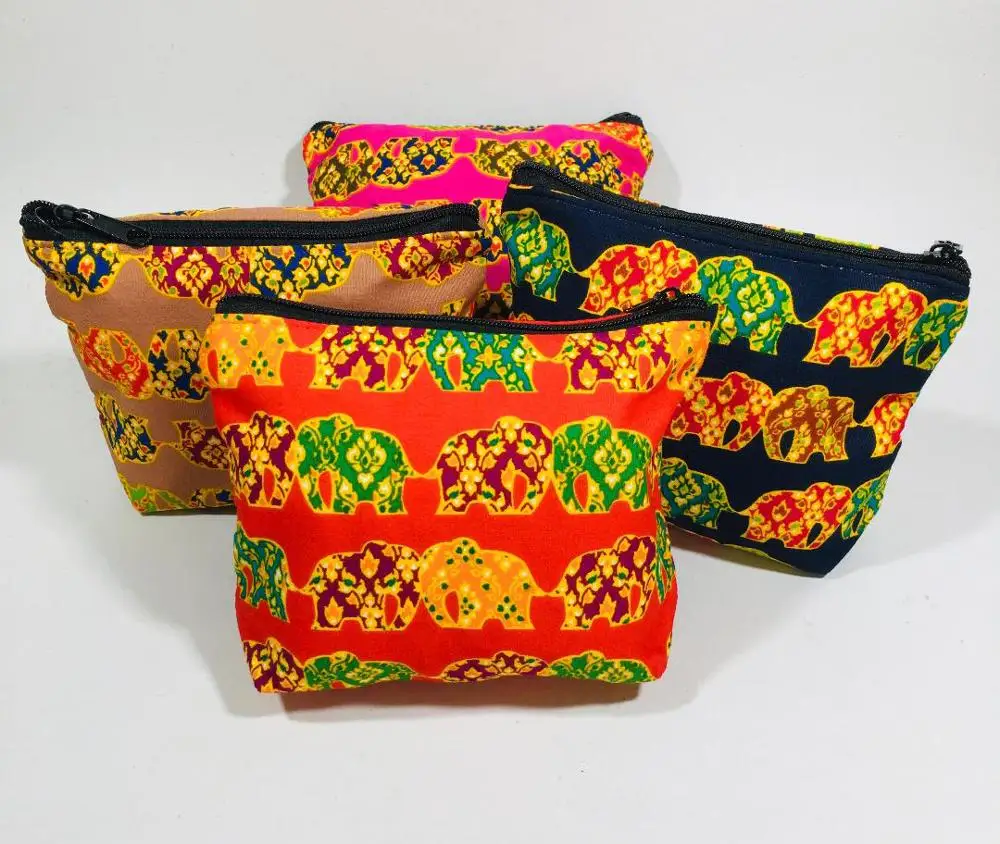 Elephant canvas fabric small coin purse wallet zipper vintage Thai style handmade for souvenir gift