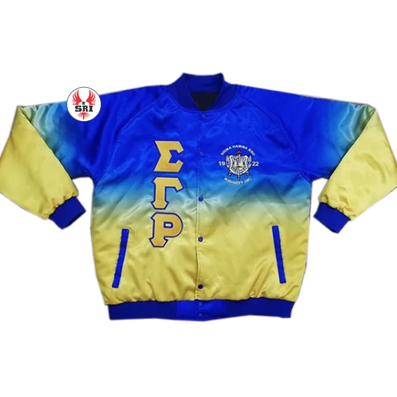 Custom Sigma Gamma Rho Sorority Embroidered Color Satin Bomber Jacket