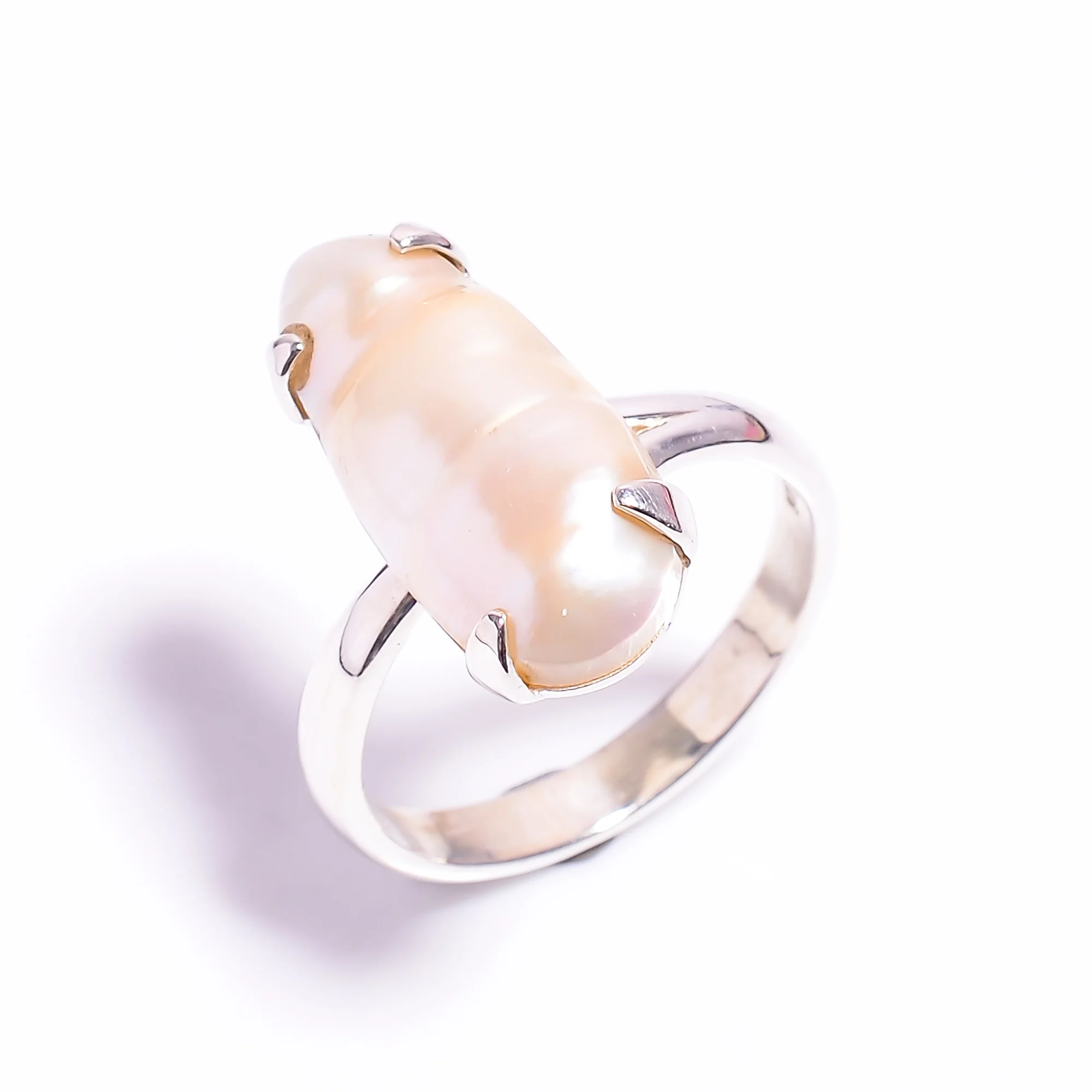 Dashing Biwa Pearl Ethnic Style Handmade Jewelry 925 Sterling Silver Ring 9.5 US