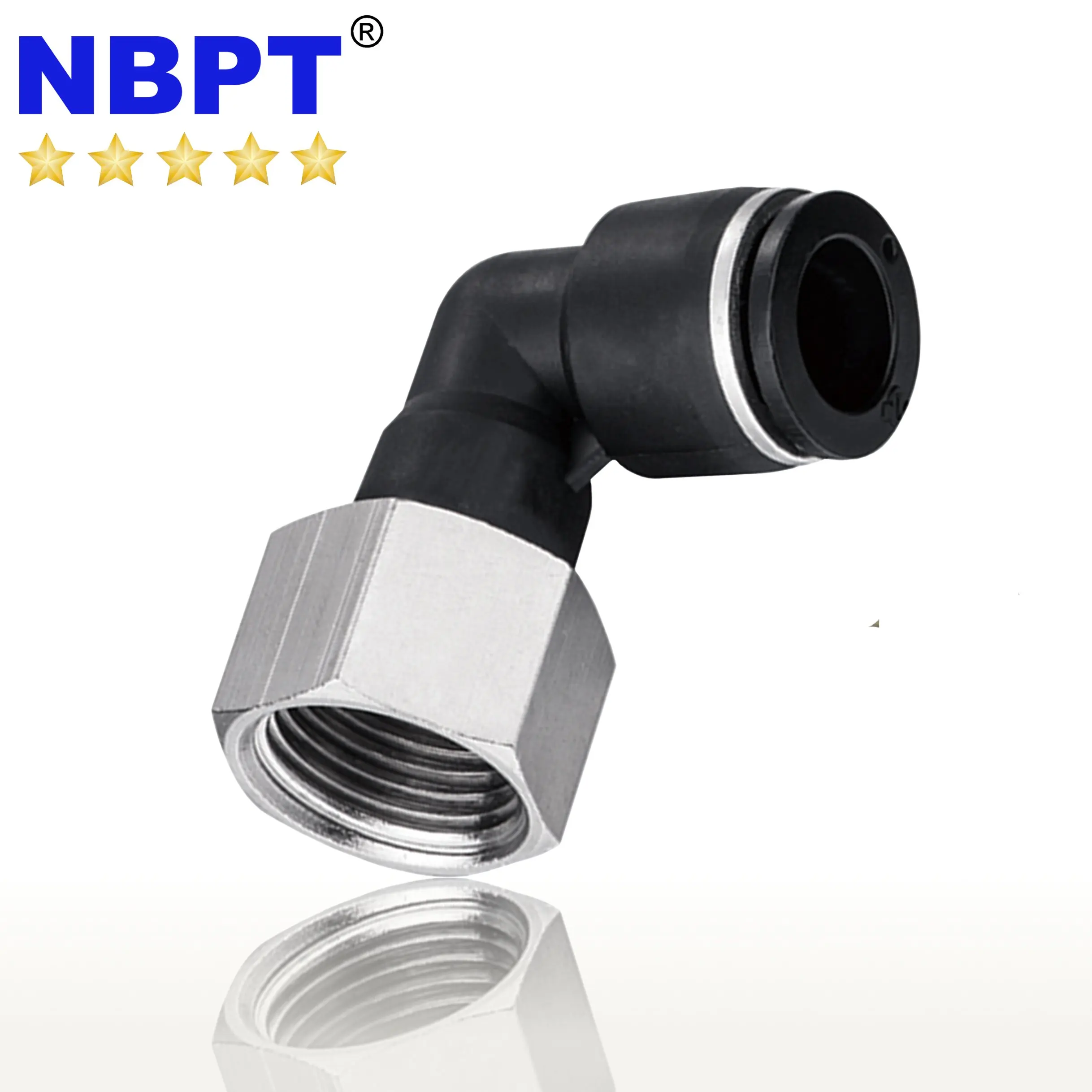 PLF пластиковый никелированный латунный нажимной для подключения фитинга 90 градусов Женский BSP NPT резьба Локоть Пневматический фитинг от NBPT