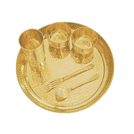 Hammered Solid Brass Dinner Thali Sets Wholesale Gold Polished Pure Brass Thali Set For Sale