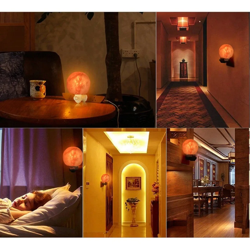 Настенный светильник ручной работы в форме сферы с плагином миниатюрный ночник из гималайской соли настенная лампа или круглой формы