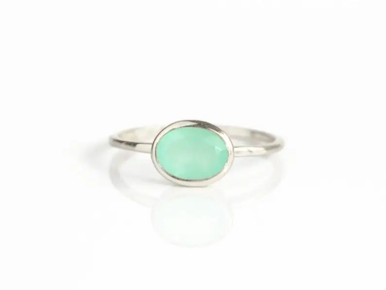 
Aqua Chalcedony Oval Shape Bezel set Gold Vermeil Ring 