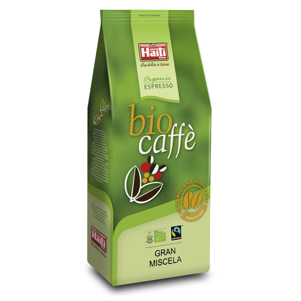 Сертифицированный Итальянский эспрессо, выбор изысканных блюд кофе, биокаффи Гран смесь, 1 кг в бобов, 100% органический, 100% Fairtrade