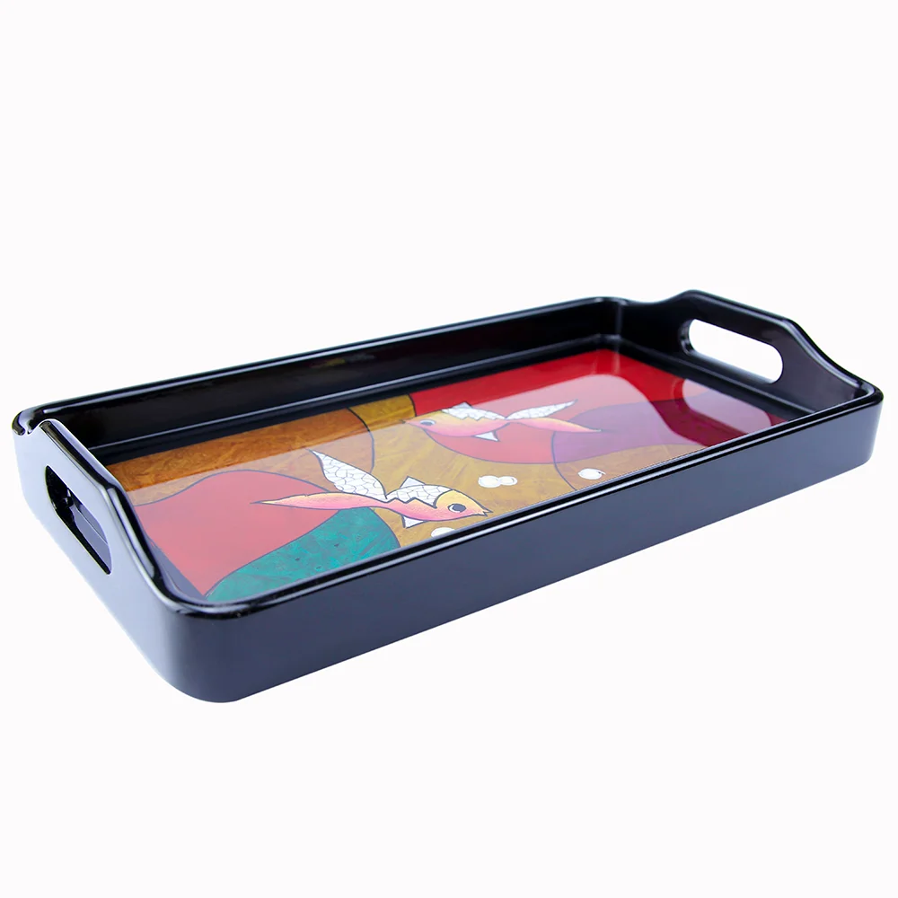 
Hot Sale in Bulk New Design Home Decorative Rectangle Shape Serving Trays Wooden Trays with Handles Trays for Serving 