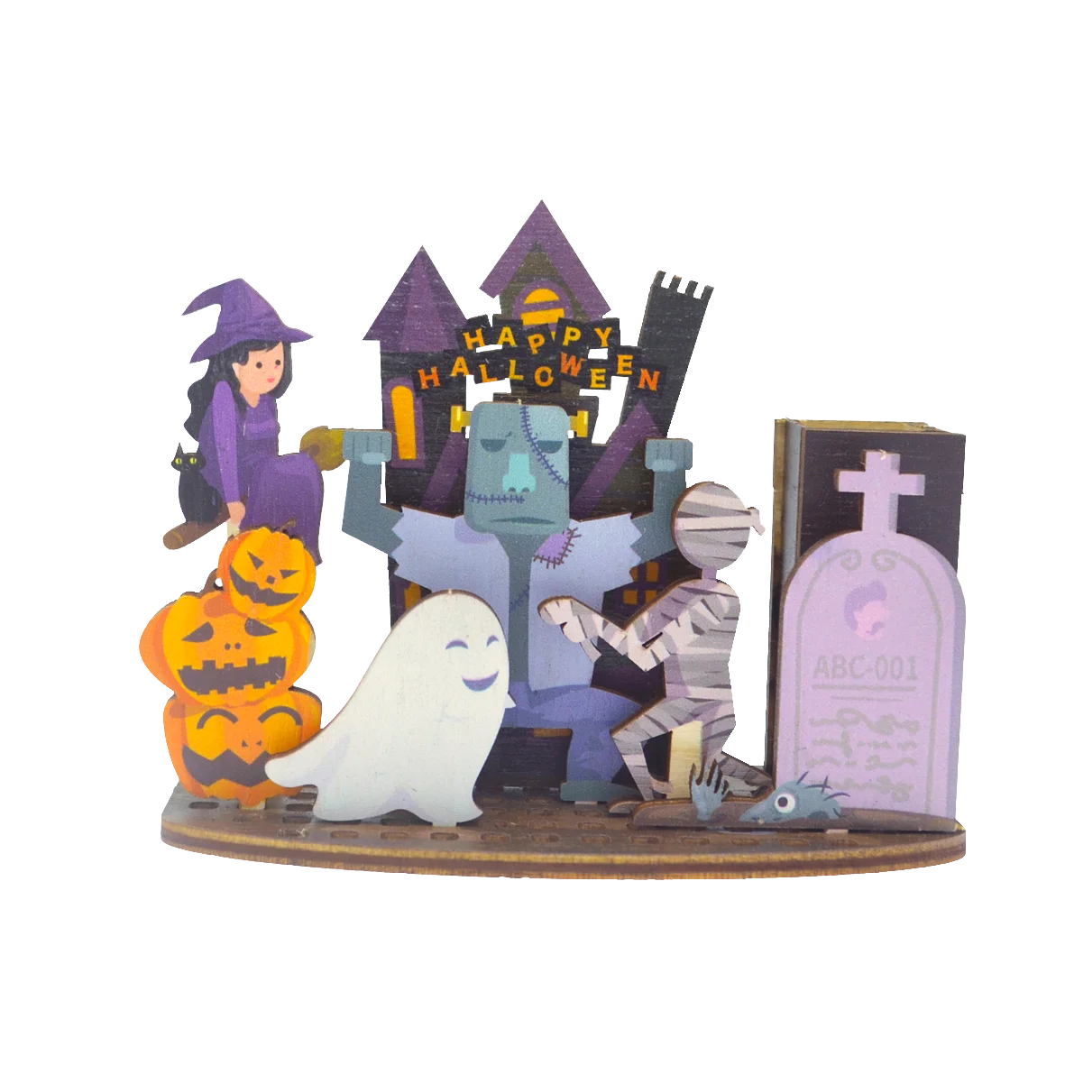 Cute Halloween Spooky Wooden Decorations Assembly High Quality Pen Holder Decoration for Halloween