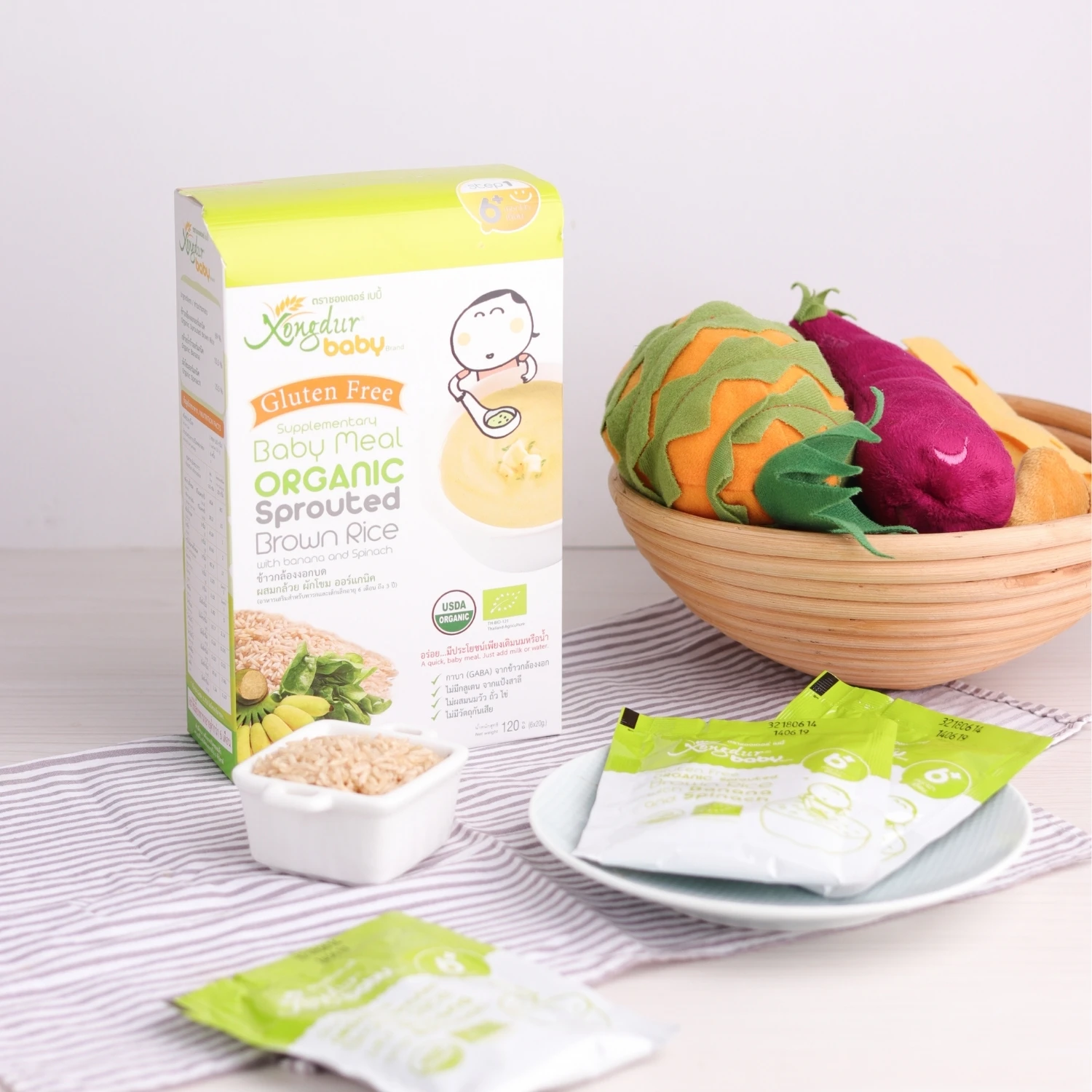 Добавка для детского питания, органический Выращенный коричневый рис с бананом и шпинатом от Xongdur Baby