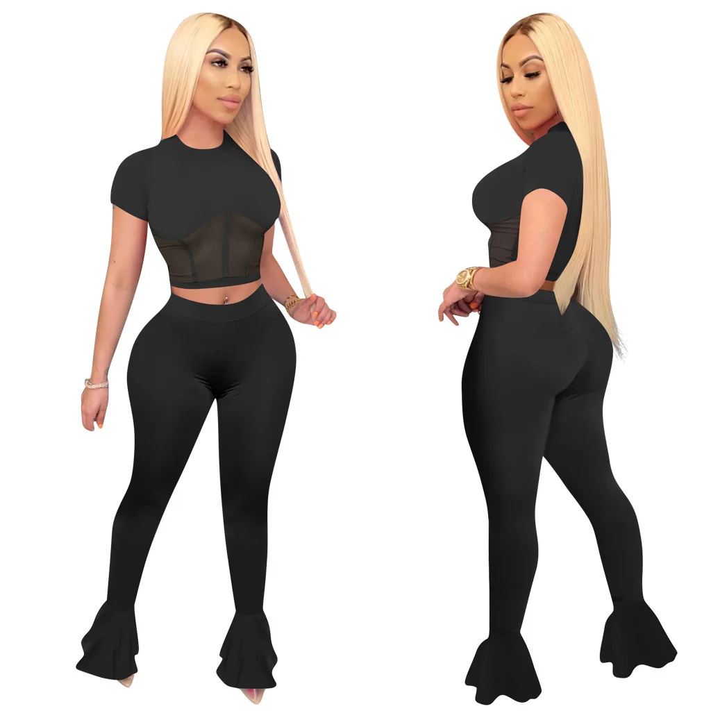 Hot Selling Long Half Sleeve Crop Top Stacked Pants Women Fashion Clothing Two Piece Tracksuit Set two Piece Jogger Set Women