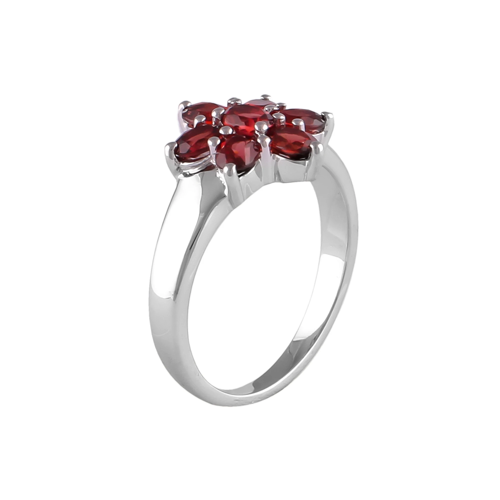 Garnet Flower Silver Ring