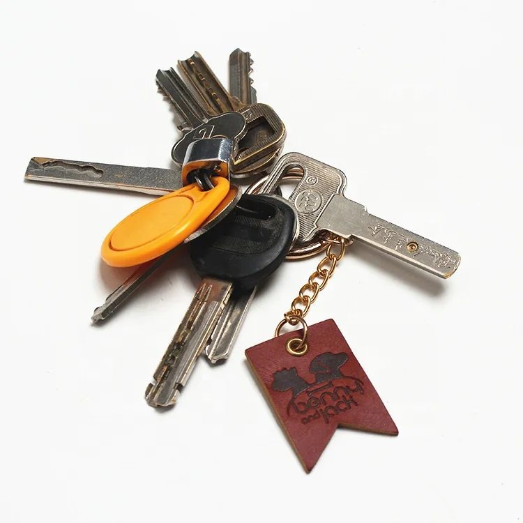 Design Custom Engraved Brand Logo Real Brown Leather Keychains for Men