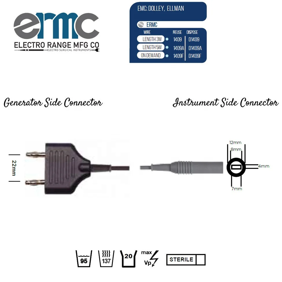 New Arrival 2023 Premium Quality Electrosurgery Diathermy Bipolar Cable Flat Plug Safety Simons Sutter T Series ACC