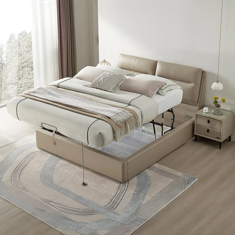 105273 quanu high quality modern leather bed up-holstered leather king size beds