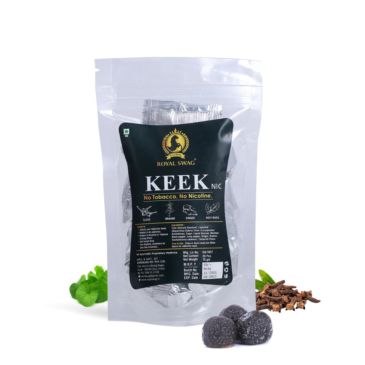 Royal Swag Ayurvedic  Kik Nic Nicotine Free Candy, Helps to Satisfy Nicotine Craving, |Childhood Imli Candy Taste Nicotine Free