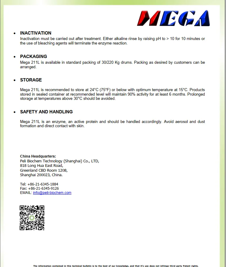 Mega 211L High Concentrated Liquid Neutral Textile Enzyme for Biopolishing Cellulase Enzyme