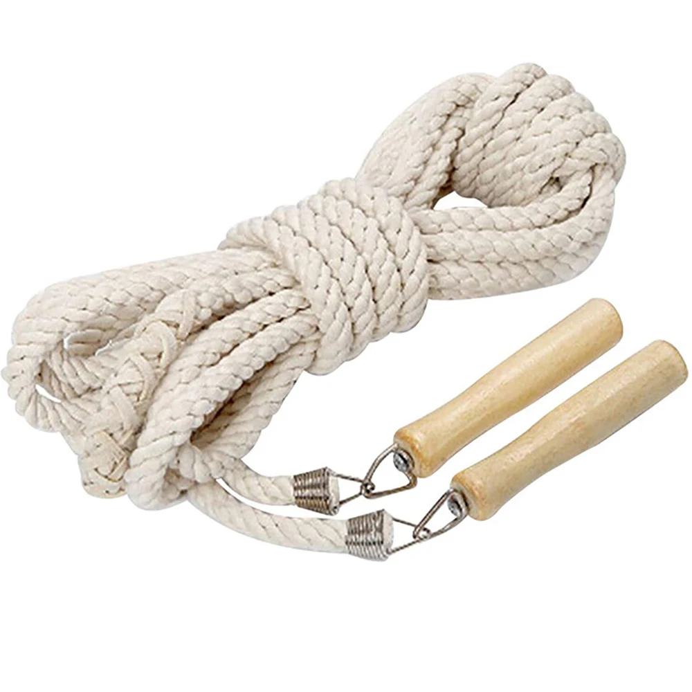 Cheap Wholesale Adjustable Wooden Handle Cotton Rope Braided Skipping Jump Rope
