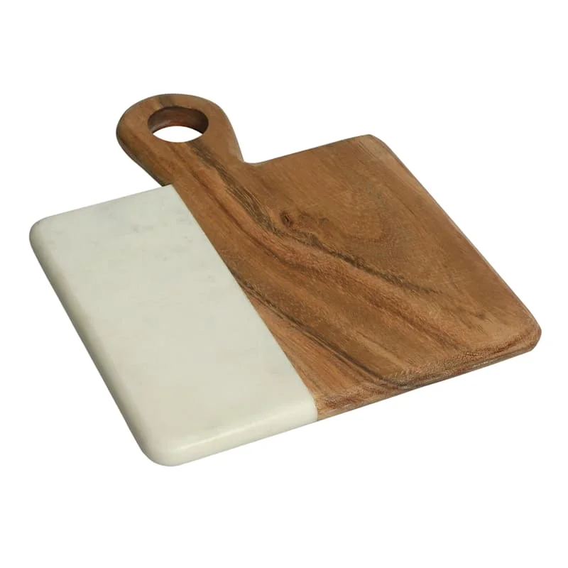 Wood and Marble Stone Combination Cutting Board Kitchen Food Chopping Blocks Wooden Serving Cheese Hole Handle